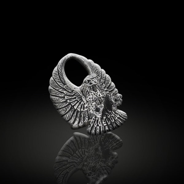 Hawk Ring Sterling Zilver, 3D Hawk Handgemaakte Mannen Ring, Unieke Mannen Sieraden, Man Ring, Dierenring, Osiris Sieraden Mannen, Cadeau voor Kerstmis