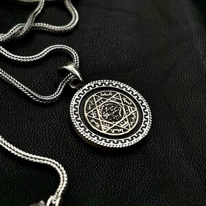 Naszyjnik z pieczęcią króla Salomona | Starożytny talizman ze srebra próby 925, legendarny amulet mądrości