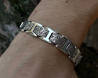 Mens Old School Plate Chain Bracelet 925K Silver, 12mm