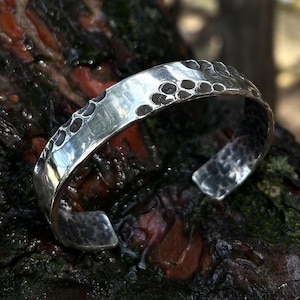 Handmade Hammered Silver Cuff Bracelet | 925 Sterling Silver Heavy Vintage Bangle | Rustic Old School Antique Style Bracelet for Men