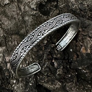 925K Sterling Silver Adjustable Men's Bracelet: Patterned Cuff