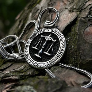 Scales Medallion Necklace 925K Silver, Libra Necklace Sterling Silver, Scales Locket Necklace, Balance and Justice Necklace, Gift For Lawyer