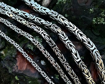 Byzantijnse ketting 925 sterlingzilver: vierkante koningsketting, Bali-ontwerp