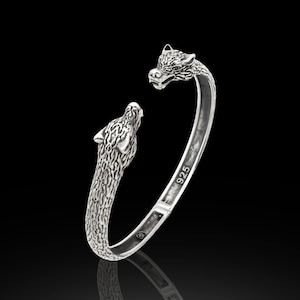Wolf Armband 925 Sterling Silber, Silber einstellbar Herren Armband, natürliche Ametist Stein Auge Wolf Armband für Männer, Wild Armband für Männer