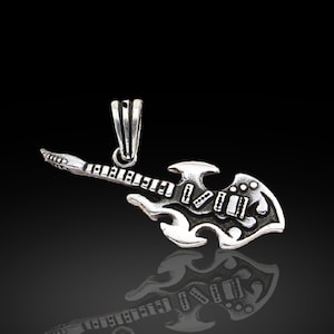 925K Silver Guitar Pendant, Guitar Necklace Silver, Gift For Guitar Player, Gift For Musician, Gift For Music Lover, Rock Music Necklace