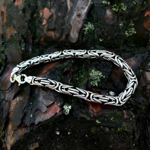 Men&#39;s King Byzantine Chain Bracelet Handcrafted - Heavy 6mm Round Cut Solid Silver Bali Chain Bracelet, Handmade Jewelry Gift For Christmas