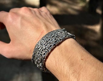 925スターリングシルバーバリビザンチンチェーンブレスレット：メンズ