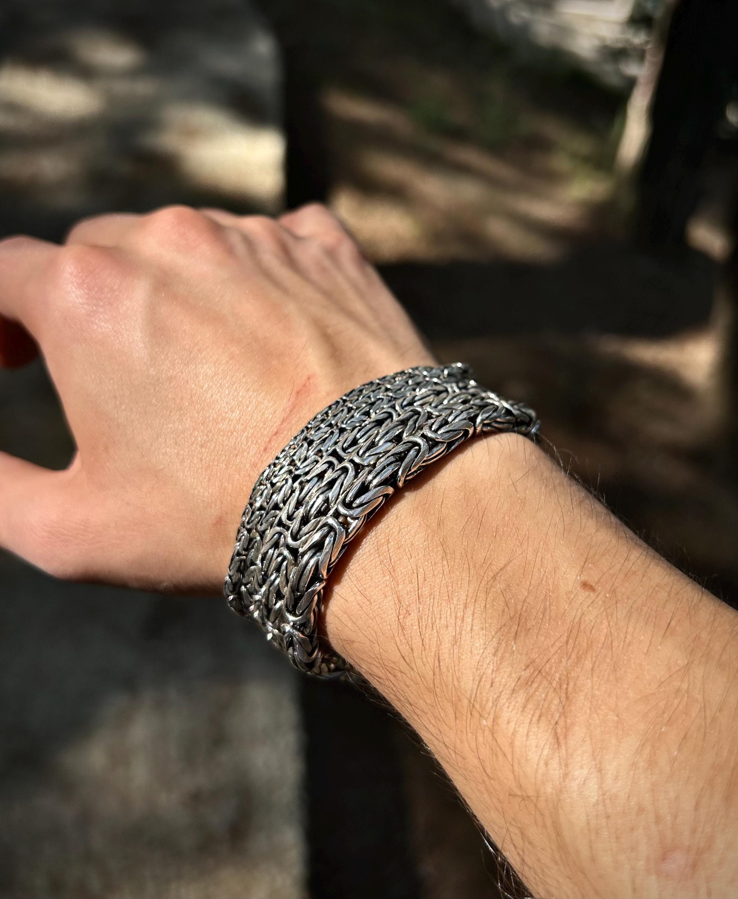 925スターリングシルバーバリビザンチンチェーンブレスレット：メンズ