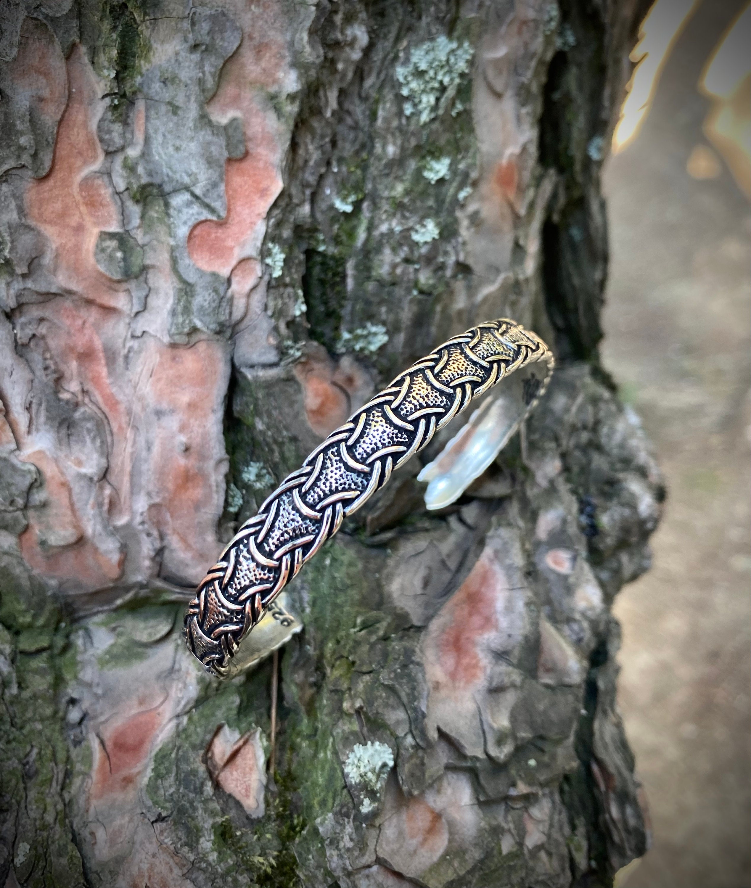 男性用刻印入りスターリングシルバーカフブレスレット：調節可能な