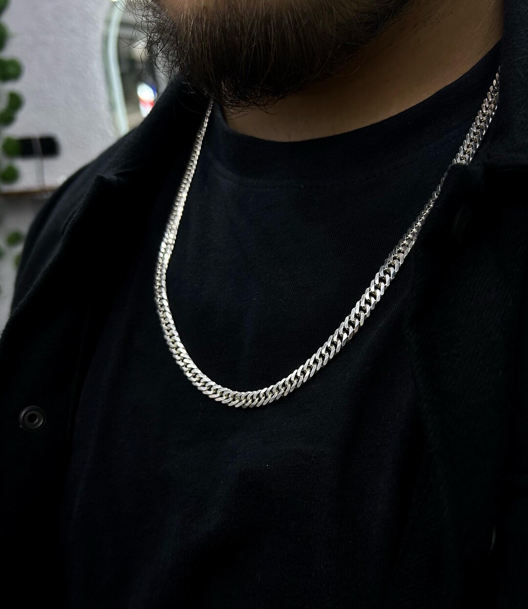 Solid 925 Sterling Silver Double Row Cuban Chain Necklace
