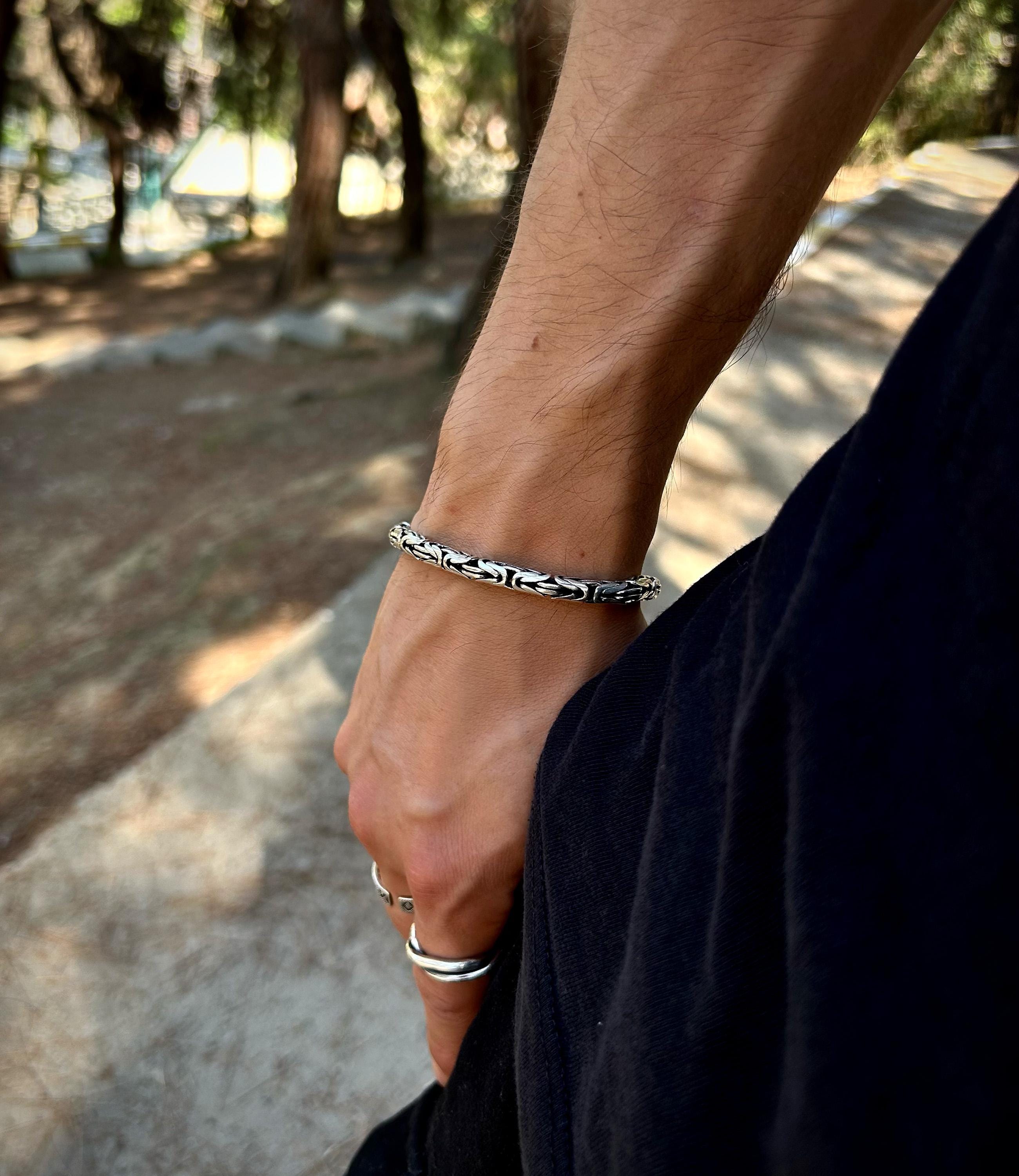 Sterling Silver Byzantine Bracelet for Men: Thick King Chain, Box