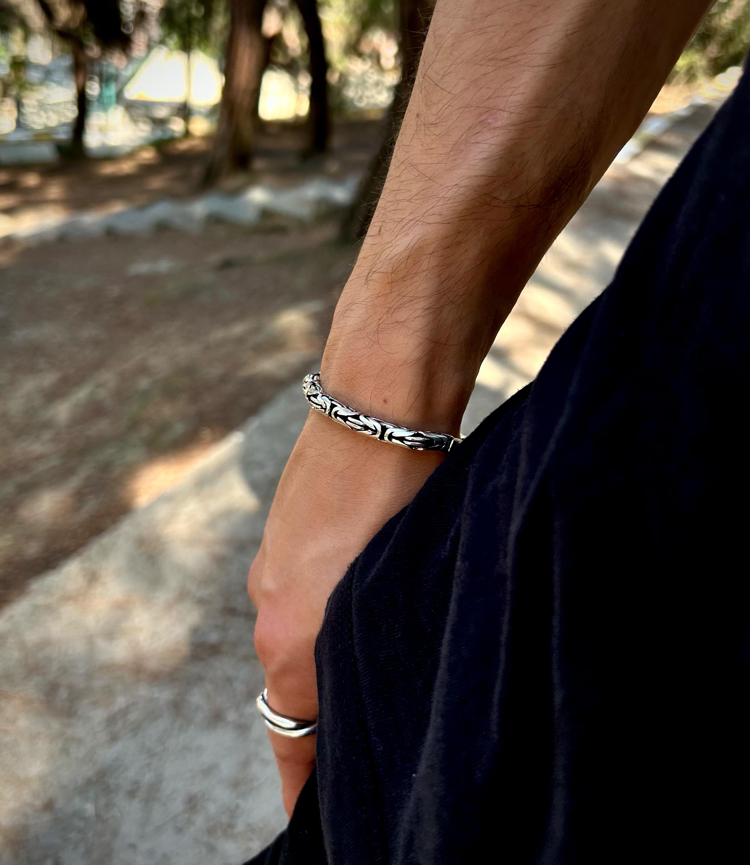Sterling Silver Byzantine Bracelet for Men: Thick King Chain, Box