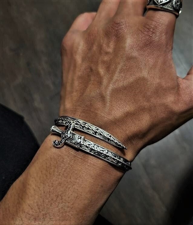 ブレスレット BLENDOFF Blade Cuff Bracelet Silver 925 Silver Cuff Thick Bracelet , Unisex Handmade Cuff Bracelet