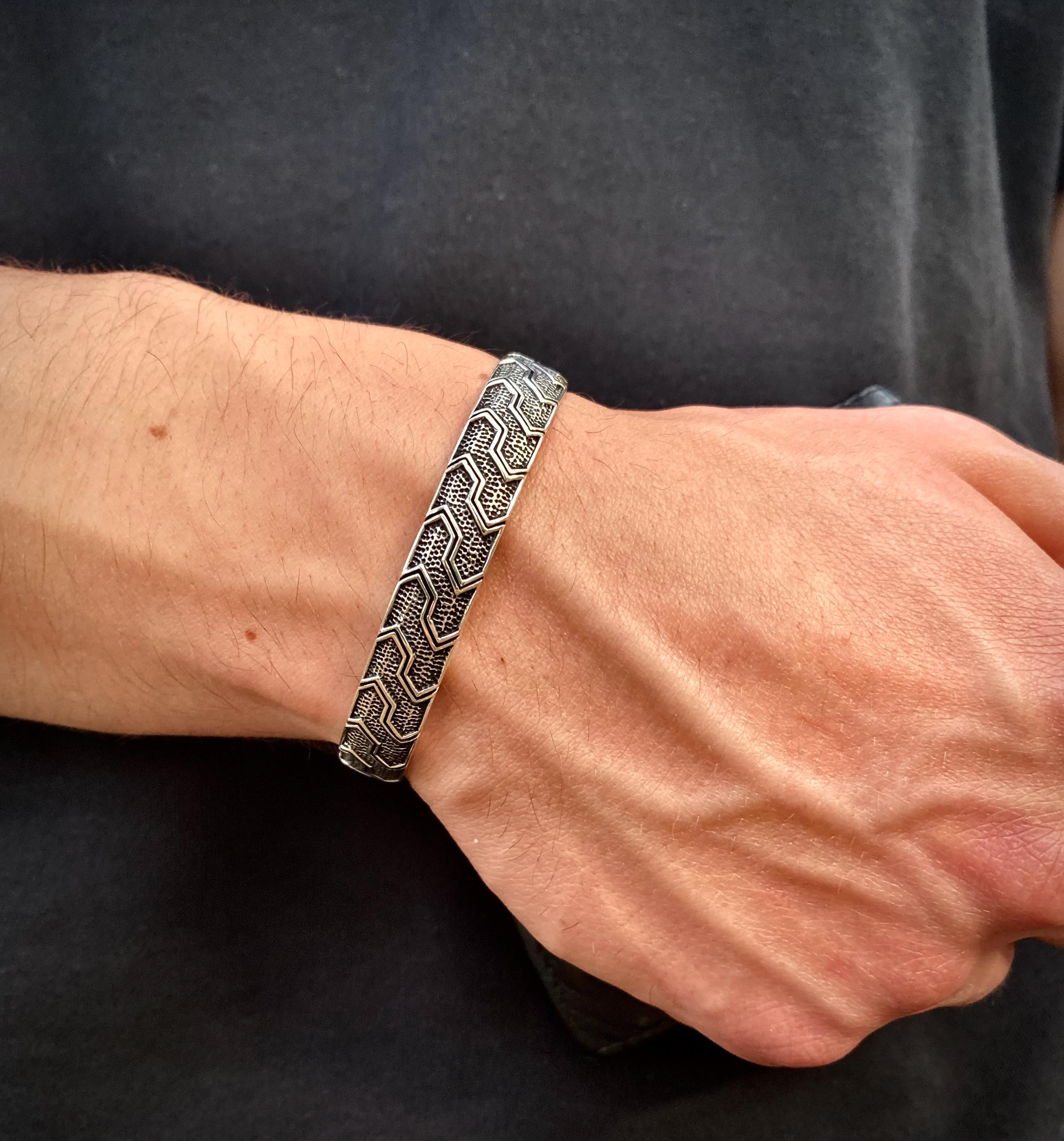 Herren tägliche Manschette Armband 925K Massiv Silber, Business Männer Schmuck, Silber Armband für Anzug, Herren verstellbar Armband, Vatertagsgeschenk