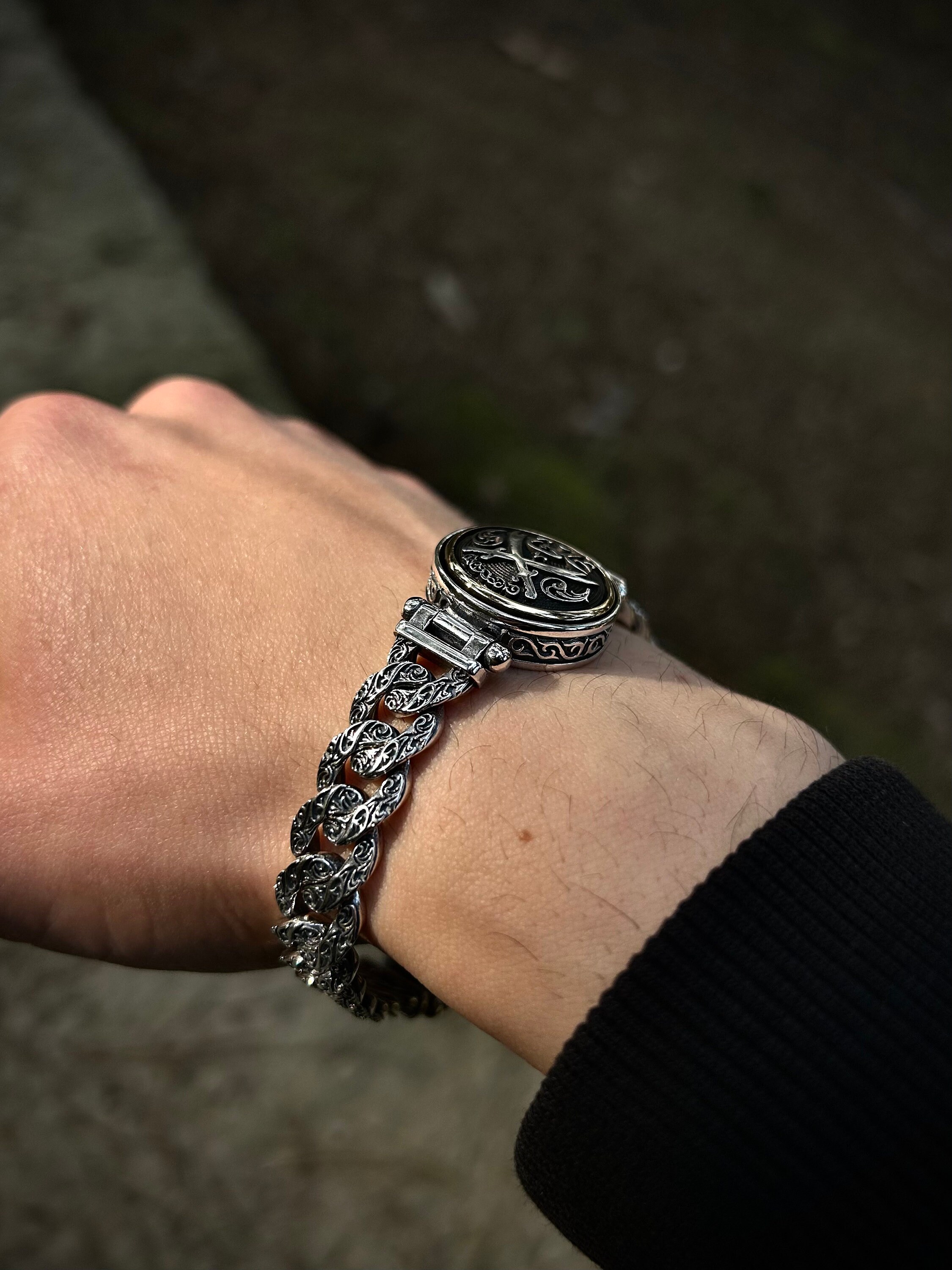 925 Sterling Silver Zulfiqar Chain Bracelet: Engraved Shia Jewelry