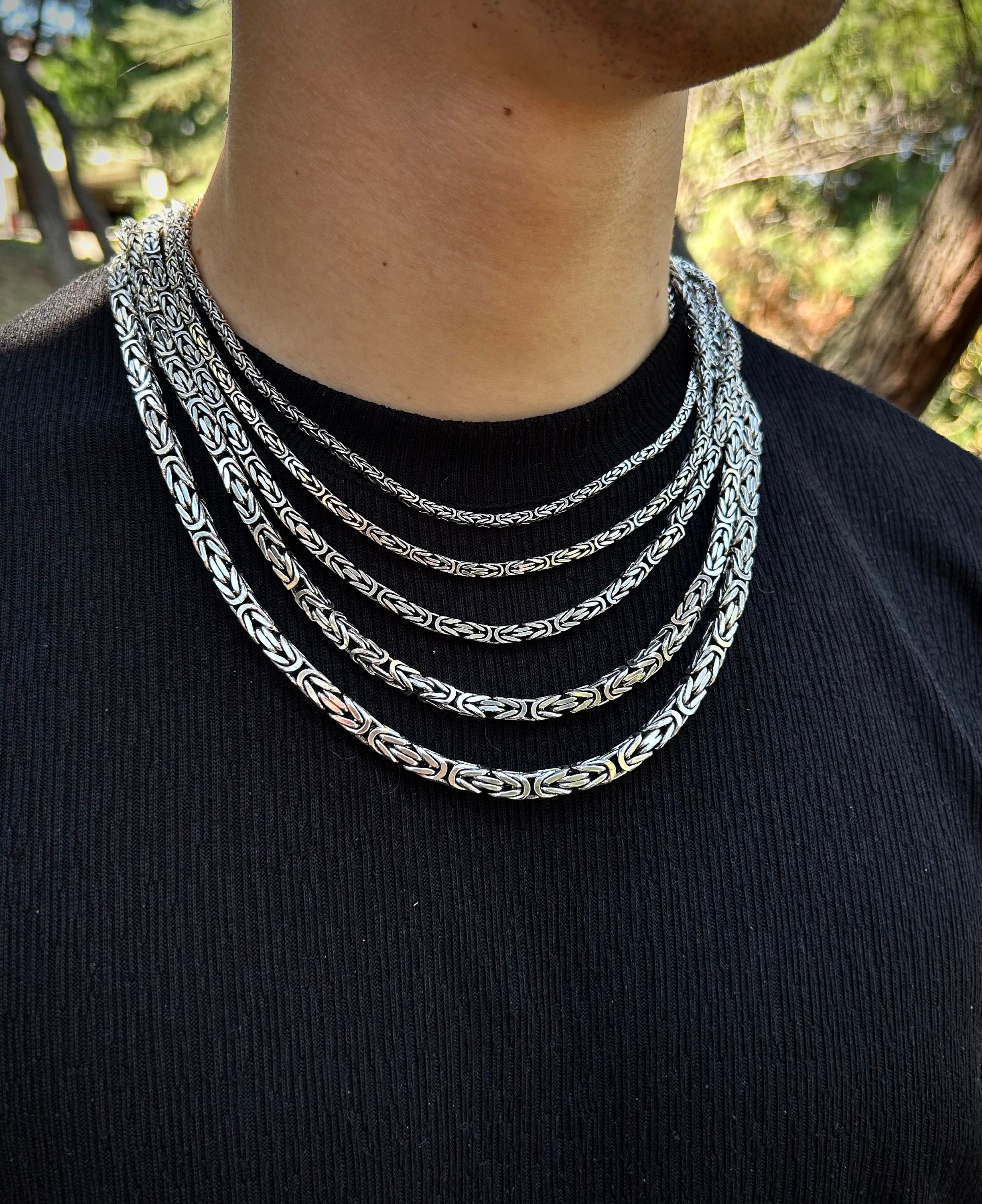 Thick Silver Byzantine Jewelry Chain Necklace for Women / Persian Jewelry 925 Sterling Silver Chain / Foxtail Chainmaille Necklace