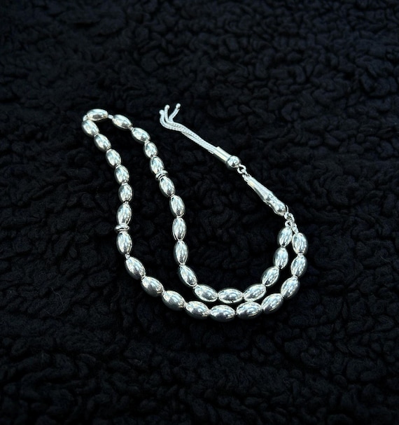 Rosary Prayer Beads 925 Sterling Silver, Chain Rope Misbahah Worry