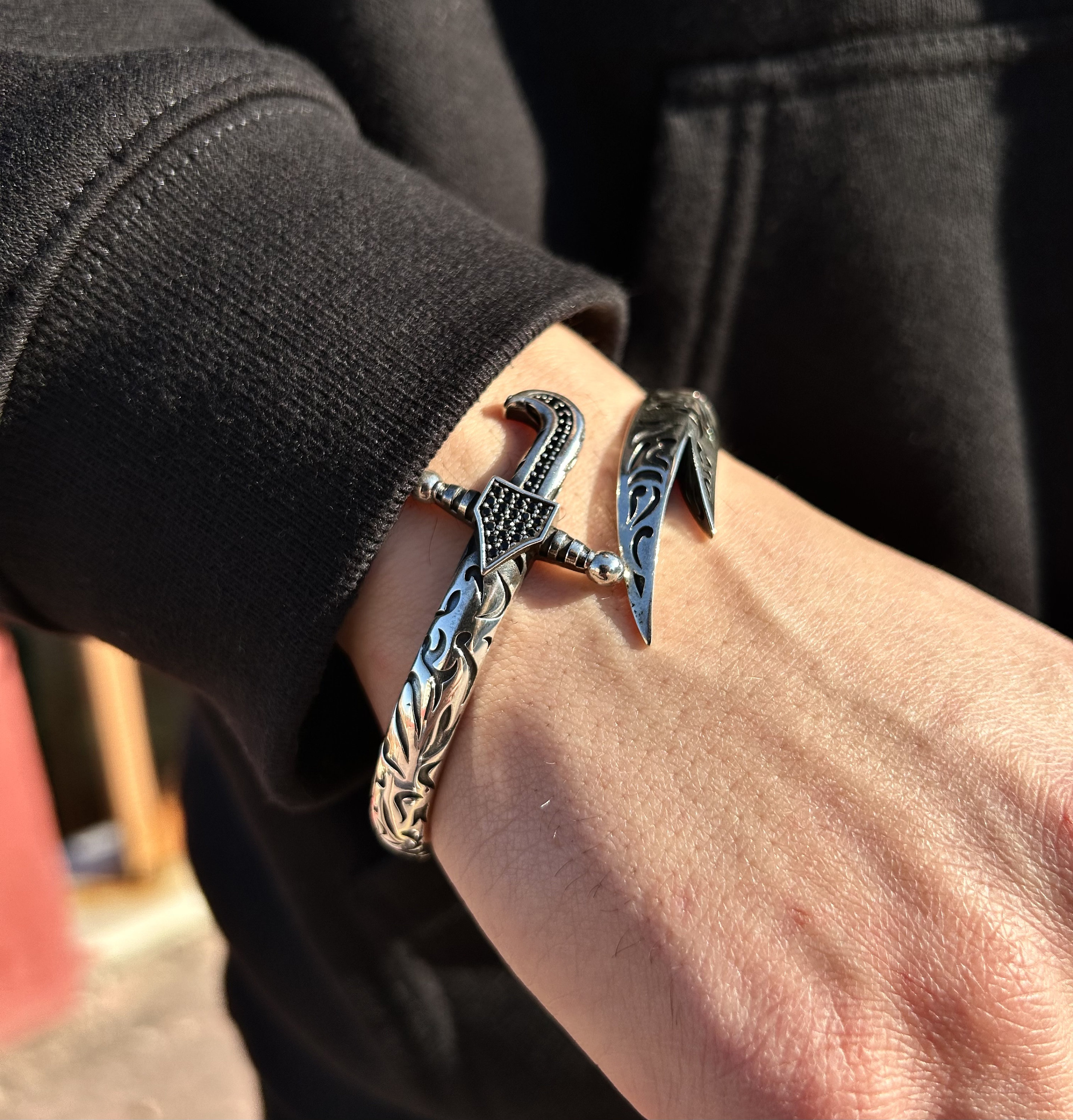 Solid 925 Sterling Silver Hawk Figure Men's Bangle Bracelet | eBay