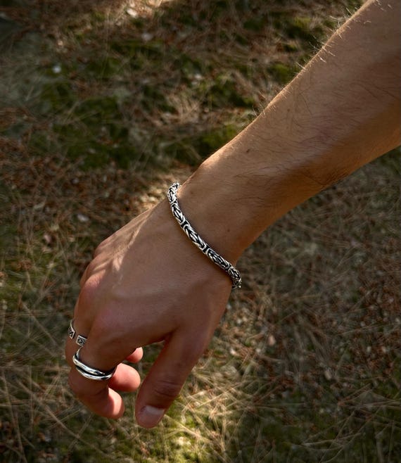 Sterling Silver Byzantine Bracelet for Men: Thick King Chain, Box