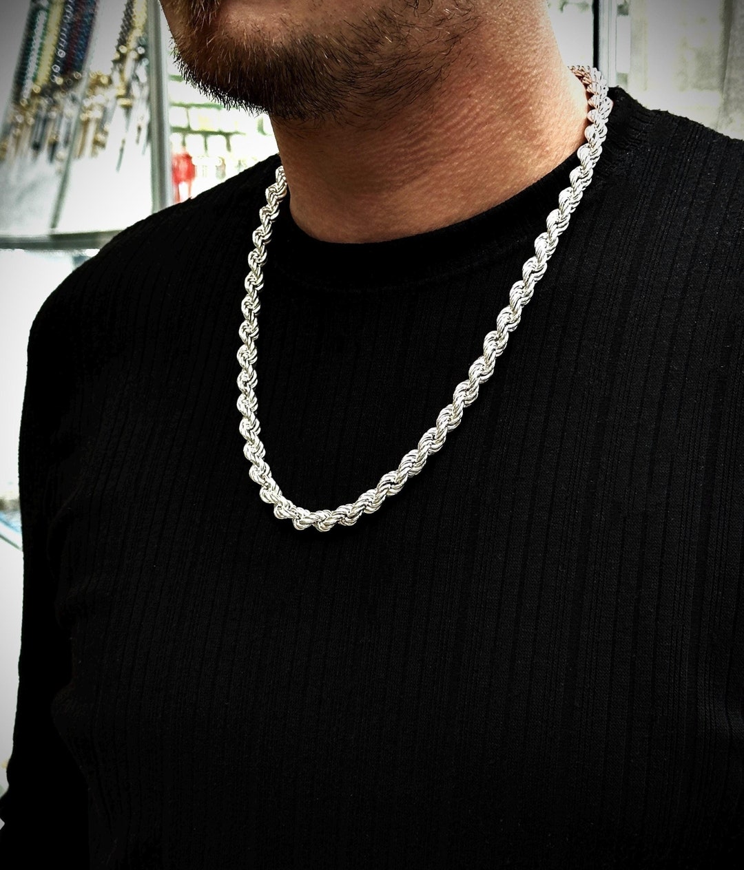925 Sterling Silver 8mm Rope Chain Necklace and Bracelet Set: Sparkling ...
