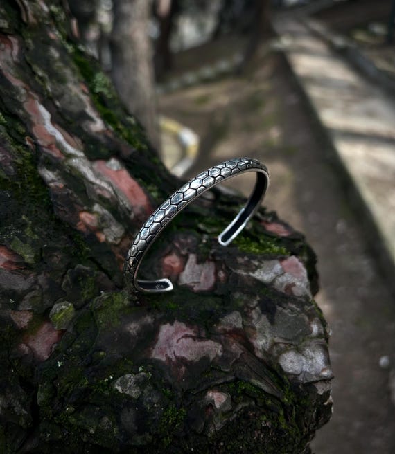 Handmade Sterling Silver Snake Scale Cuff Bracelet Adjustable