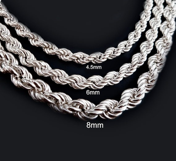 4.5mm-6mm-8mm Rope Chain Necklace 925 Sterling Silver, Sterling