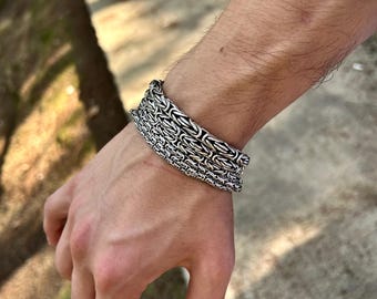 925スターリングシルバーバリビザンチンチェーンブレスレット：メンズ