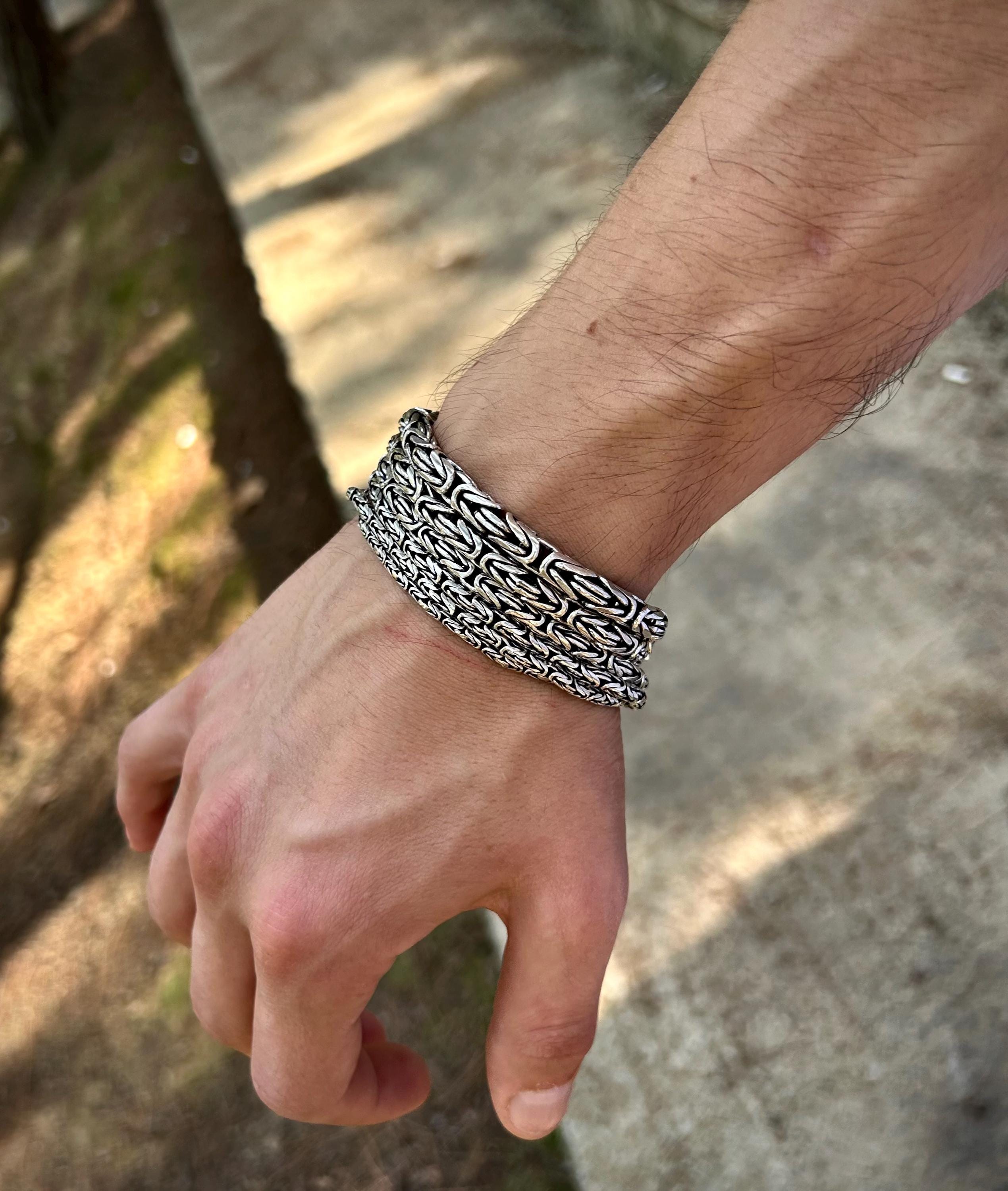 925スターリングシルバーバリビザンチンチェーンブレスレット：メンズ