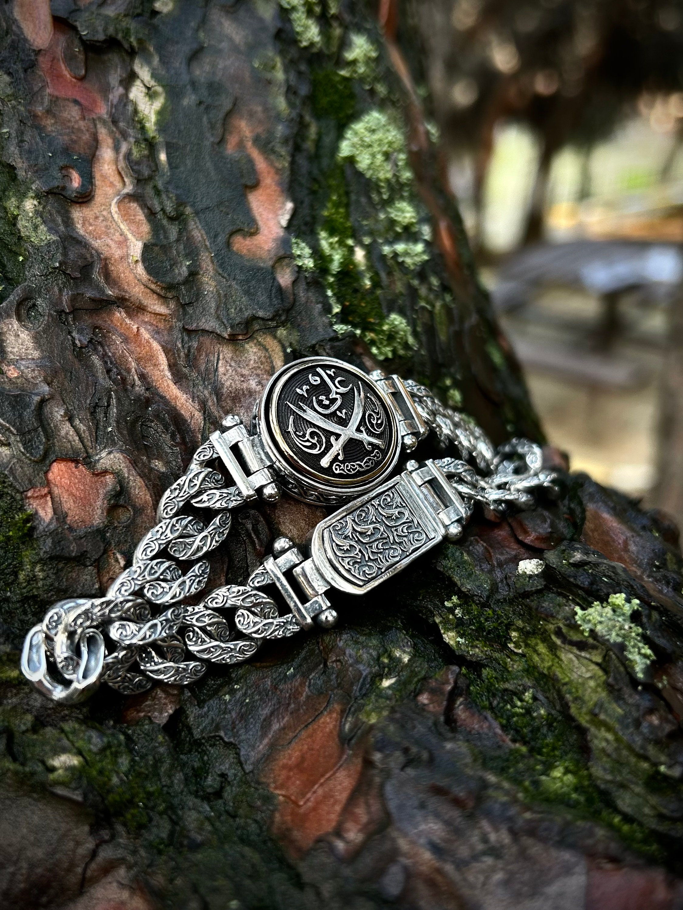 925 Sterling Silver Zulfiqar Chain Bracelet: Engraved Shia Jewelry