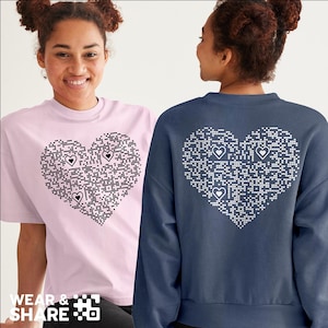 QR Code Scannable Heart T-shirt, Sweatshirt, Hoodie | Custom Link to Social Media, Instagram, Website, FU Message or Prank | Wear&Share
