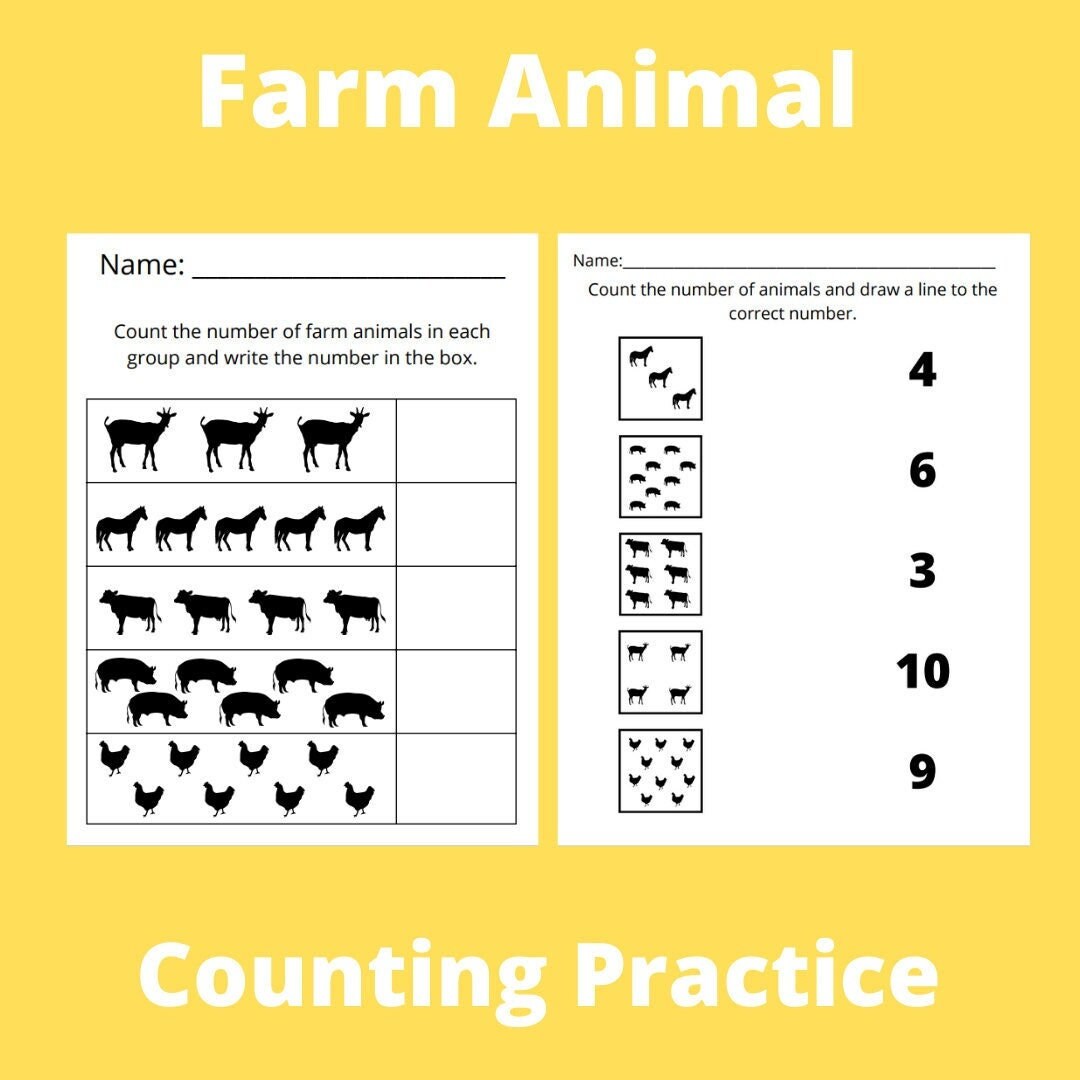 Farm Animal Counting Practice Worksheets Printable PDF - Etsy Farm Animal Counting Practice Worksheets Printable PDF - Etsy