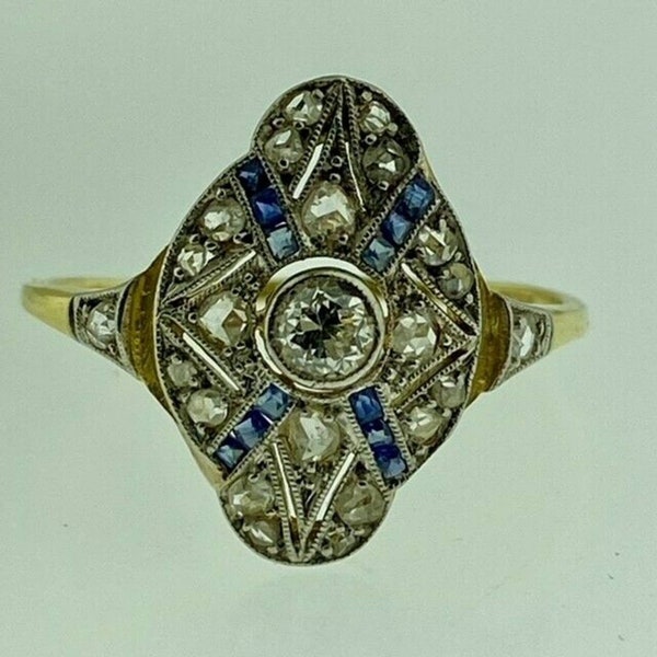 Antique Edwardian Fabulous 18kt gold and platinum diamond and sapphire ring 1910