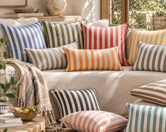 Fodera per cuscino decorativo, tela di cotone a righe di alta qualità, fodera per cuscino a righe, fodera per cuscino di alta qualità, fodera per cuscino tessuta, arredamento per la casa in stile costiero