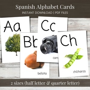 Cartões do alfabeto espanhol, para impressão, sala de aula pré-escolar, ensino doméstico, fotos reais