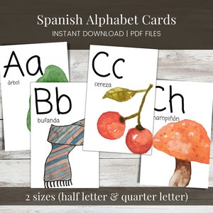 Spanish Alphabet Cards, Printable Educational Cards, Preschool Classroom, Homeschool