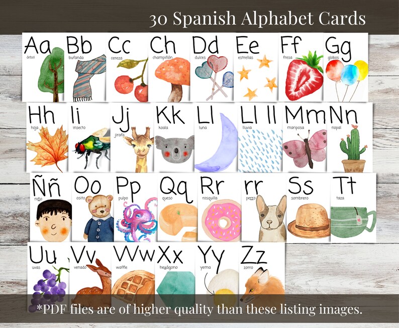 Spanish Alphabet Cards Printable Educational Cards Preschool Etsy