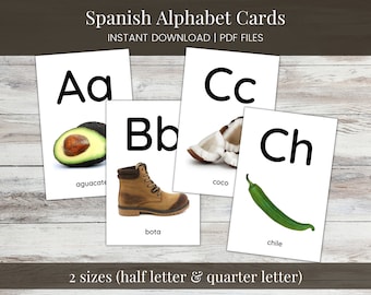 Spanish Alphabet Cards, Printable, Preschool Classroom, Homeschool, Educational Cards