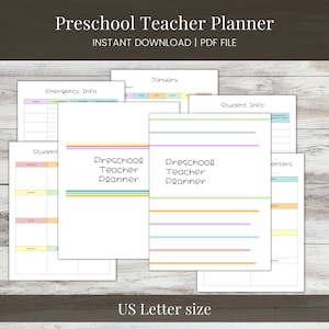 Preschool Teacher Planning Sheets, Printable, US Letter size