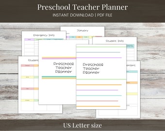 Preschool Teacher Planning Sheets, Printable, US Letter size