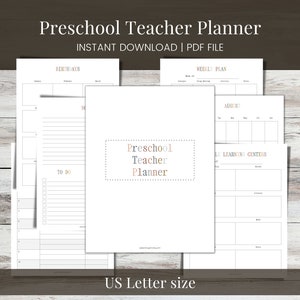 Preschool Teacher Planning Sheets, Printable, US letter size