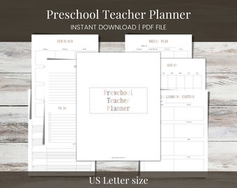 Preschool Teacher Planning Sheets, Printable, US letter size
