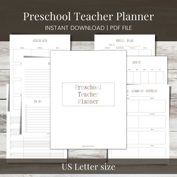 Feuilles de planification pour enseignants d'âge préscolaire, imprimables, format lettre US