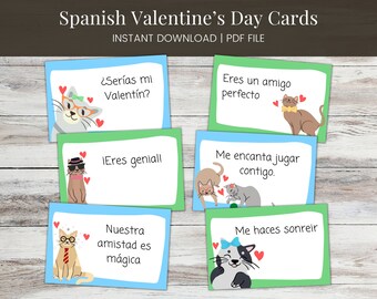 Spanish Cats Valentine Day Cards for kids, Printable, US letter size