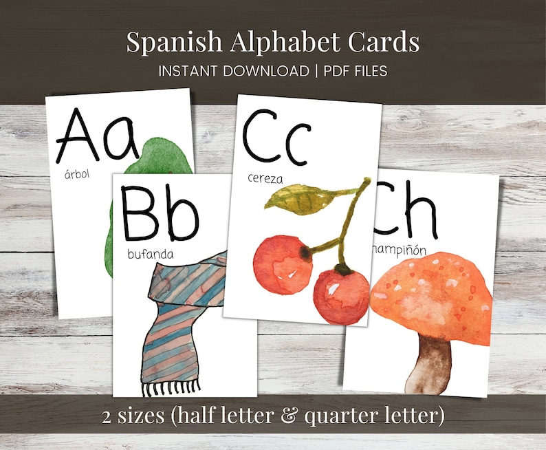 Spanish Alphabet Cards Printable Educational Cards Preschool Etsy