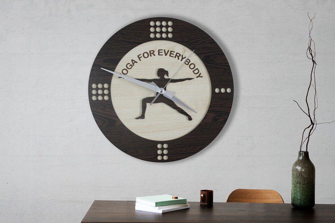 Yoga for Everybody Wooden Wall Clock Wood Yoga Wall Clock Etsy