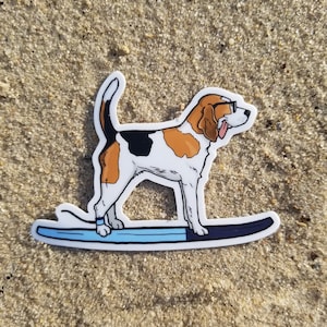 Cute beagle surf dog sticker