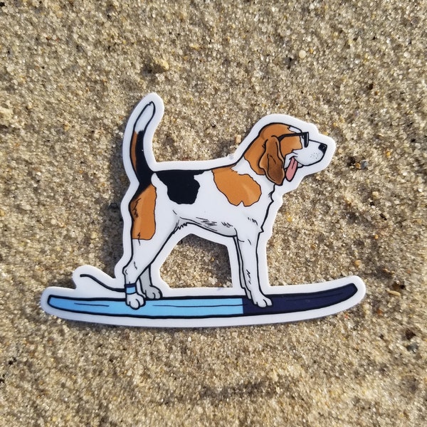 Cute beagle surf dog sticker