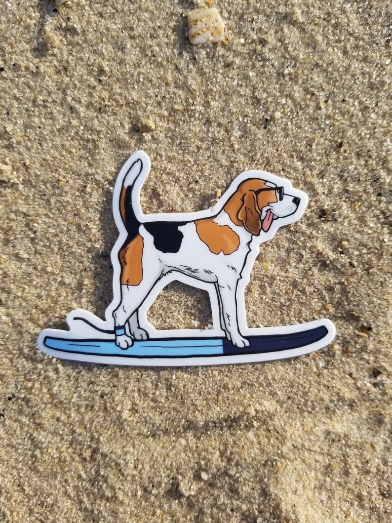 Cute beagle surf dog sticker image 1