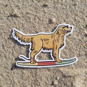 Cute Golden retriever surf dog sticker