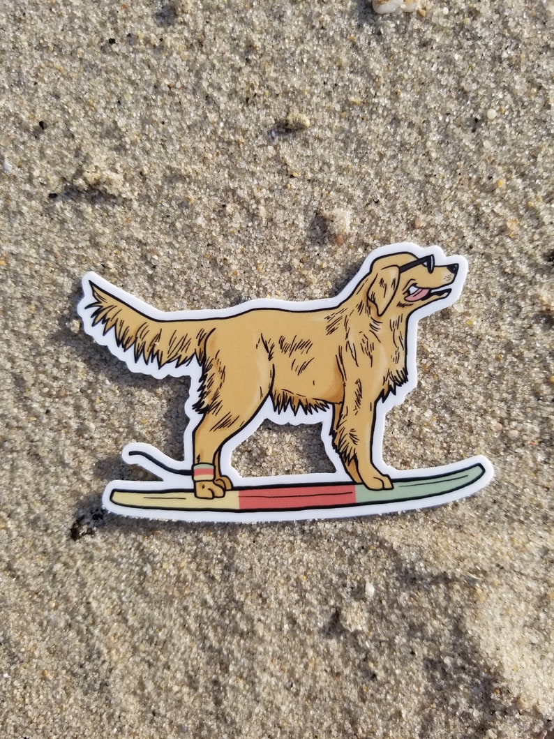 Cute Golden retriever surf dog sticker image 1